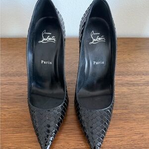 Christian Louboutin Black Patent Snakeskin Pointed Toe Stiletto Pumps